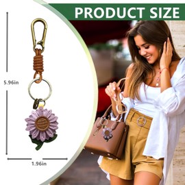 ZOUITY Leather Leaf Fruit Keychain Retro Accessories,Cute Keychains for Women Bag,Key Organizer,Charms,Purse Keyring Holder, Grey Daisy, 16cm*5cm