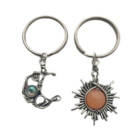 2pcs Bobo Keychain Set, Sun and Moon Pendant Keychain Keyring, Inspirational Jewelry for Nature Lover