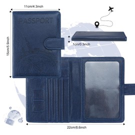 ILIYAH Passport Holder Travel Wallet - Premium Passport Cover Wallet with RFID Blocking Compact Passport Case Multi-Functional Travel Organizer(Deep Blue)