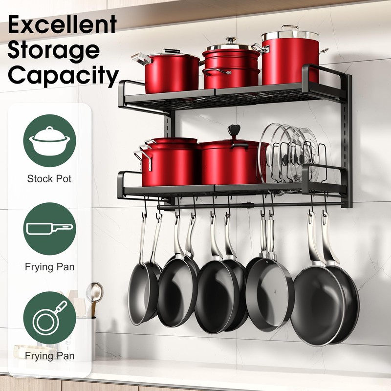 19"- 30" Expandable Hanging Pot Rack, 2 Tier Heavy Duty