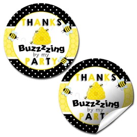 Bumble Bee Birthday Party Thank You Sticker Labels, 40 2" Party Circle Stickers by AmandaCreation, Great for Party Favors, Envelope Seals & Goodie Bags