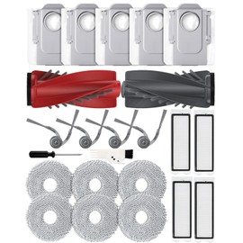 iRobacc 23 Pcs Replacement for Roborock Qrevo Curve/Qrevo Edge/P20 Pro, 2 Roller Brushes 4 Side Brushes 5 Dust Bags 4 HEPA Filters 6 Mops 1 Cleaning Brush 1 Screwdriver