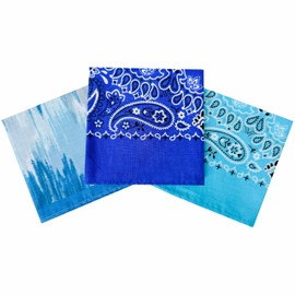 HankieWorld Bandanas para hombres y mujeres, suaves al tacto cuadrado, impresión a caras, paquete de 6 pañuelos de algodón fino, 3pcs-blue Water, L