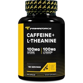 PrimaForce Cafeína con L-teanina - 100 mg - 180 cápsulas - 180 porciones, Sin OMG - Sin soja - Sin gluten                                             