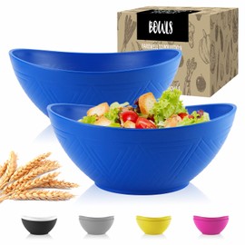 Wrova Large Wheat Straw Bowls,Big Salad Bowls set of 2,Unbreakable Serving Bowls Microwave & Dishwasher Safe Bowls Alternative for Plastic Bowls for Kitchen.Blue