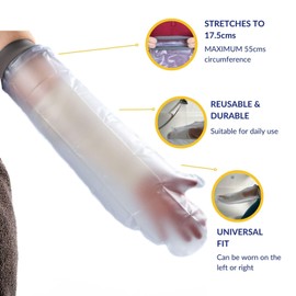 StrideOn Waterproof Extra Wide Short Arm Cast Cover – Reusable Cast & Bandage Protector for Shower & Bath – Watertight Hand, Wrist & Lower Arm Injury Protection with Secure 55mm Aperture Seal