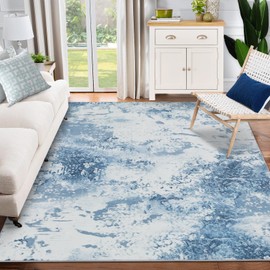 Washable Soft Area Rug, 5x7 Modern Abstract Design Rugs, Stain Resistant Foldable Carpet Non-Shedding Floor Mat with Non-Slip Backing, for Living Room Bedroom Dining Room Office, Blue