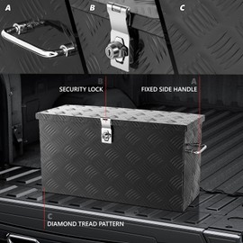 DNA MOTORING Truck Tool Box Lockable Storage Box, Truck Bed Tool Box Truck Bed Organizer Aluminum Truck Tool Boxes for Bed of Truck, w/Lock & Keys, 27" X 9.4" X 12.6" Black, TBOX-T5-008-BK