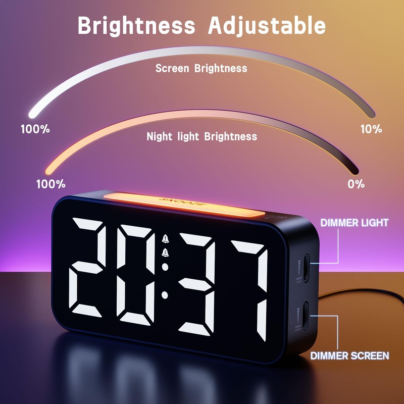 HOMVILLA Alarm Clock with 9 Color LED RGB Night Light,