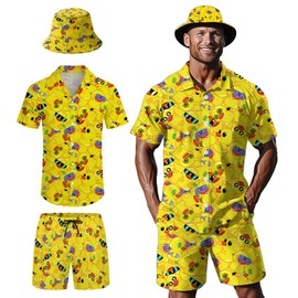Nhjk Cute Rubber Ducks Mens 2 Piece Outfits Shirt and Short Beach Casual Rave Outfit Clothes for Vacation Party with Bucket Hats Small