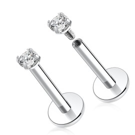 hengkaixuan 16G 2mm Cubic Zirconia G23 Titanium Internally Threaded Labret Monroe Lip Studs Helix Cartilage Tragus Earring Piercing
