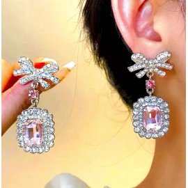 Betsey Johnson * Sparkling JEWEL Pink BOWS Rhinestone Betsey Johnson DIVA Earrings ONLY