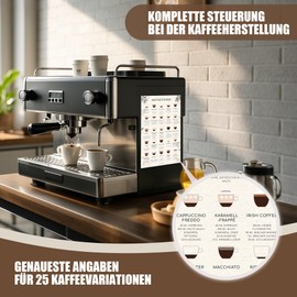 KYONANO Barista Accessories, Coffee Accessories - Magnetic Cheat Sheet German for 25 Coffee Recipes - 21 x 32 cm Coffee Guide Poster Fridge - Espresso Accessories, Coffee Kitchen Picture, Coffee