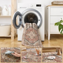 Roseek Area Rugs 5x7, Washable Rugs for Living Room, Non-Slip Rug, Boho Medallion Rug, Distressed Carpet, Low Pile Boho Rugs for Bedroom Dining Room
