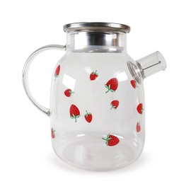 Glass Tea Kettle Strawberry Cute Design Glass Teapot Glass Pitcher Fruit Tea (1.6L)