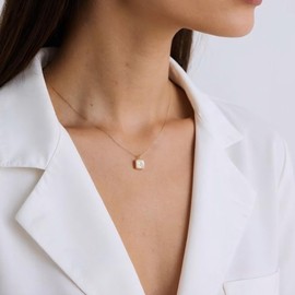 SUNFEEL Mother of Pearl Pendant Necklace for Women 14K Gold Plated Cable Paperclip Sterling Silver Chain for Mom Wife Girlfriend Bridal Dainty Jewelry Gifts for Prom Birthday Anniversary Party Wedding