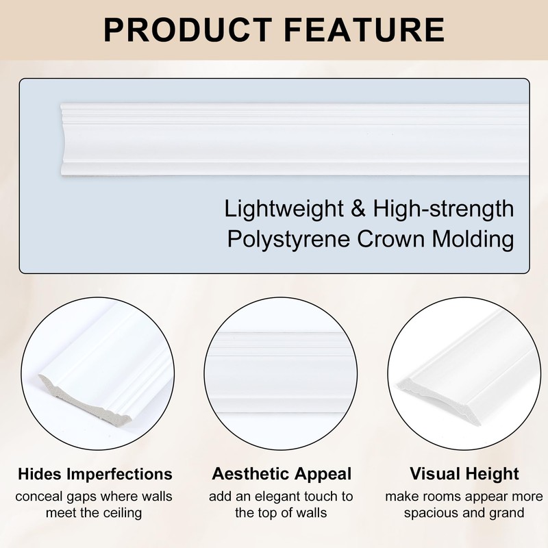 Hungbak Ceiling Crown Molding Trim for Home Decor, 96" Long