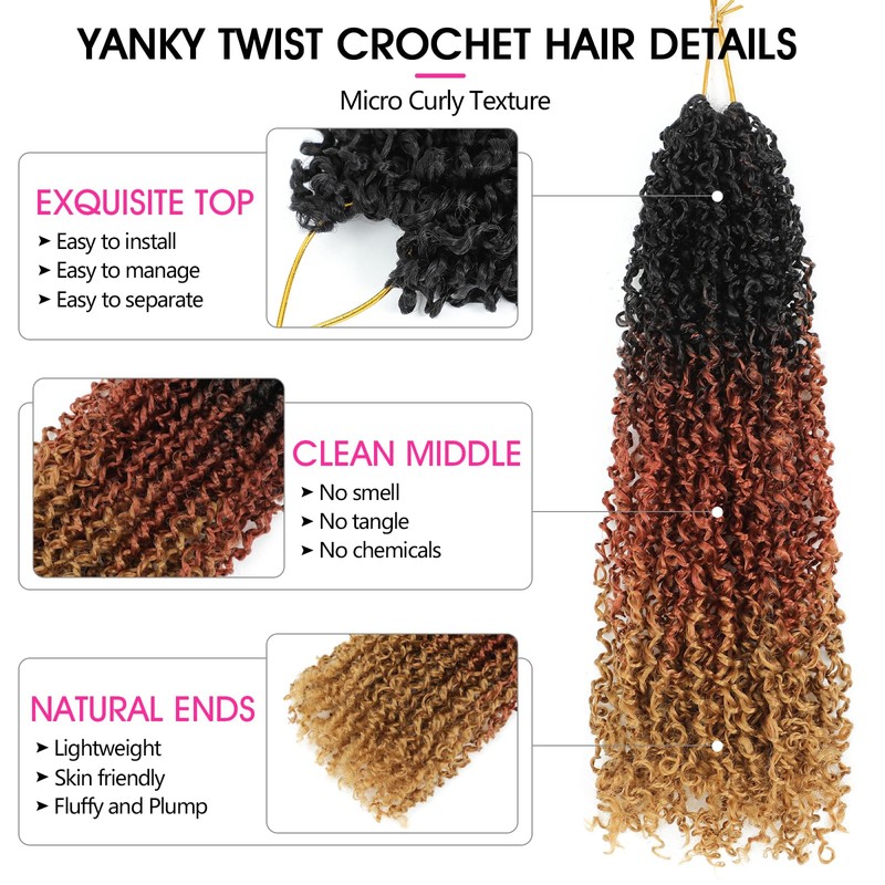 Pre-Looped Yanky Twist Crochet Hair for Black Women,14in,8-Pack,OT30/27