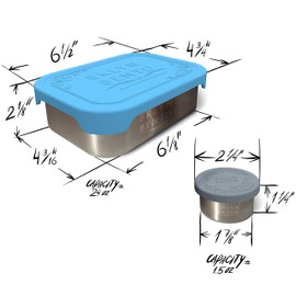 Stainless Steel Food Container & Condiment Holder | Leak Proof Silicone Lid | Metal Lunch Box | Bento Box | Nesting Storage | Portion Control Snacks Dressings | Baby Kids Adults [2 PCS Set/Blue]