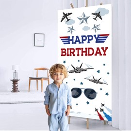 Air Force Happy Birthday Door Banner Fighter Jet Birthday Party Decoration Top Air Force Gun Bday Decorations Airplane Door Cover Backdrop Banner Sign for Aircraft Airplane Birthday Party Supplies