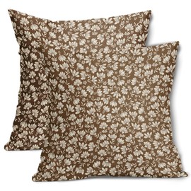 Brown Beige Daisy Floral Pillow Covers 20X20 Inch Vintage Flowers Decorative Pillow Cases Set of 2 Block Print Cotton Linen Throw Pillows Farmhouse Decor For Sofa Couch Porch Bed Cushion Outdoor