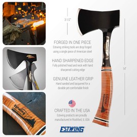 Estwing Special Edition Sportsman's Axe - 14" Camping Hatchet with Forged Steel Construction & Genuine Leather Grip - E24ASEA