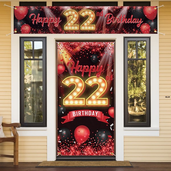 Happy 22nd Birthday Door Cover Porch Banner Sign Set -