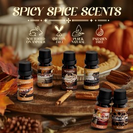 SALUBRITO Spice Fragrance Oils Set, Premium Essential Oils Set for Diffuser, Candle, Soap Making, Warm Fall Scented Oil, Cinnamon, Spiced Cider, Pumpkin Pie, Coffee Cake, Gingerbread, Vanilla