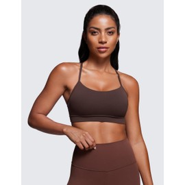 CRZ YOGA CRZ YOGA Butterluxe Womens Y Back Sports Bra - Padded Racerback Low Impact Spaghetti Thin Strap Workout Yoga Top Hot Fudge Brown Large
