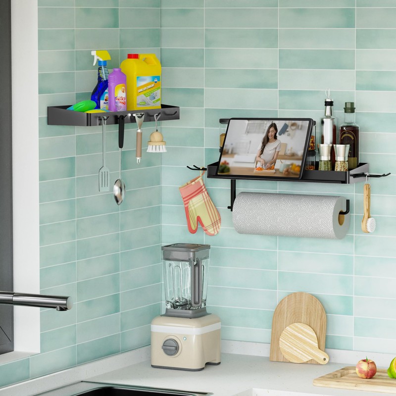 ZUNTO Garage Paper Towel Holder with 2 Shelves, Black Paper