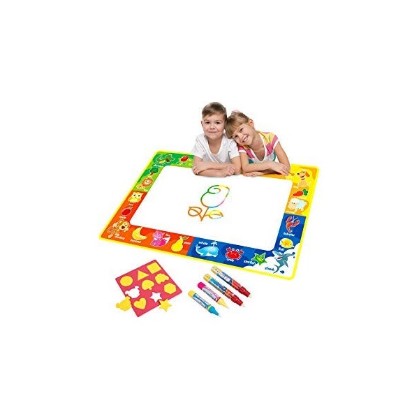 Vidillo Water Doodle Mat, Water Drawing Mat Kids Toys Large Magic Toddlers Painting Board Writing Scribble Boards with 4 Magic Pen and Draw Templates for Boys Girls Size 29 x 19 inch (Fruit)