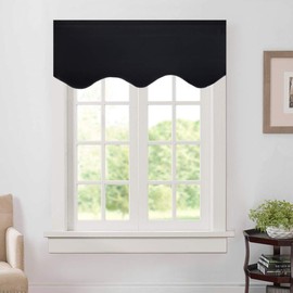 Aquazolax Valance Curtains for Living Room, Short Valances for Kitchen/Bedroom/Bathroom Windows, Rod Pocket Decorative Scalloped Window Valence 52 inch by 18 inch, Black, 1 Panel