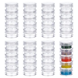 BENECREAT 40 PCS Plastic Stackable Bead Storage Containers Clear Round Bead Storage Jars for Crafts, Small Items, Beads, Jewelry Findings