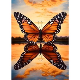 GDYEEH DIY 5D Butterfly Diamond Art Painting Kit, Reflection Full Round Drill Sparkling Diamond Painting Picture, Sunset Diamond Painting Art Craft Kits for Adults Beginners, Home Wall Decor 30x40cm