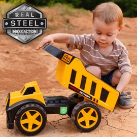 Maxx Action 16" Metal Dump Truck, Realistic Lights & Sounds, Heavy Duty Metal Truck Bed, Extra Large Wheels, Rugged Construction Vehicle Toy for Kids, Ages 3+, Indoor and Outdoor Play