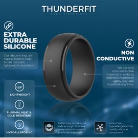 ThunderFit Silicone Rings for Men - 4 Rings Stepped Edge Rubber Wedding Bands (7mm Wide - Gun Metal, Silver, Black, Dark Grey, 9.5-10 (19.8mm))