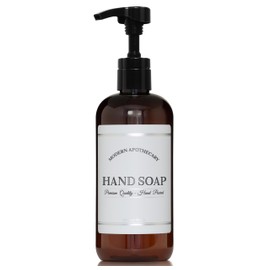 Artanis HomeRefillable Amber PET Plastic 16 oz Hand Soap Bottle with High Output Black Plastic Pump Dispenser - Chrome Accent Waterproof Labeled Botte