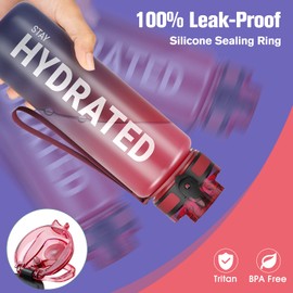 Sahara Sailor Water Bottle 32oz, Durable and Leakproof Water Bottles Motivational with Time Marker, Tritan, BPA Free, Wide Mouth with Easy Clean Brush for Gym, Travel, Home, School, Office (1 Bottle)