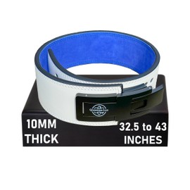 10mm Large Leather Weight Lifting Belt with Lever Buckle, Adjustable Powerlifting and Weightlifting Belt for Men and Women, Quick-Release Lever, For Squats, Deadlifts, Bodybuilding (White+Blue)