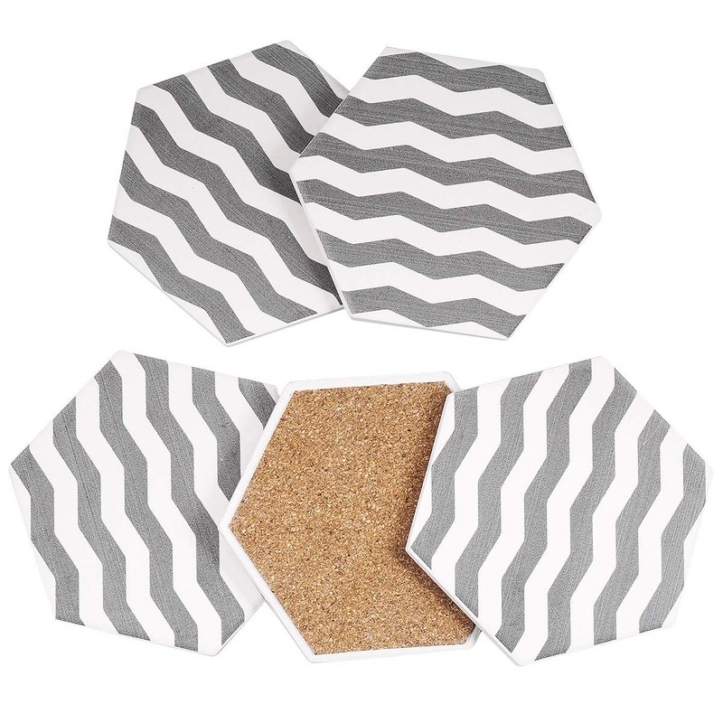KYEYGWO Natural Diatomite Absorbent Coasters Set of 4, Hexagonal Drink