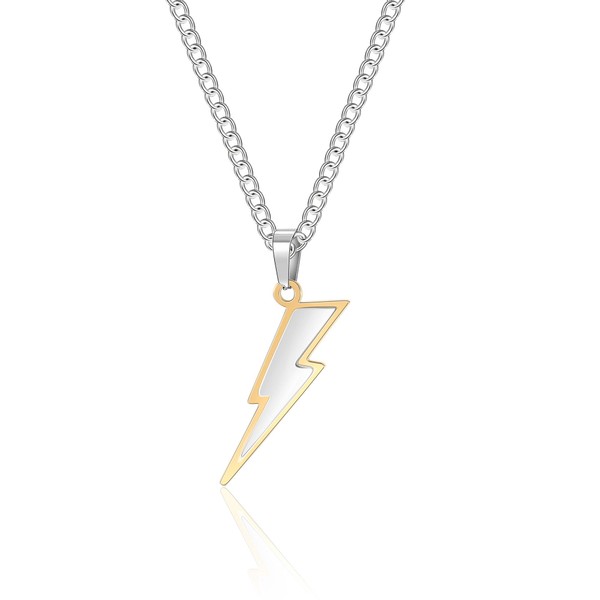 Yumikoo Lightning Bolt Golden Stainless Pendant Necklace for Men Women