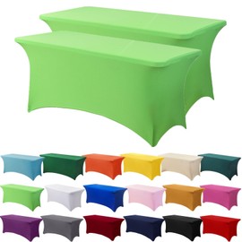 2 Pack 6ft Stretch Spandex Grass Green Table Cover for Standard Folding Tables - Universal Rectangular Fitted Tablecloth Protector for Wedding, Banquet and Party