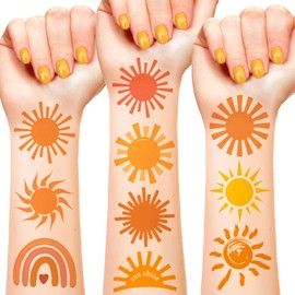 16 Sheets Sun Temporary Tattoos for First Trip Around the Sun Party Favors Decorations Supplies for Here Comes The Son Baby Shower Boys Girls Boho Hippie Sunshine Party(192 PCS)
