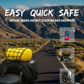 BonsMax 2 Pack Small Cargo Net for Motorcycle, Bike, ATV, UTV, 15"x15" Elastic Bungee Mesh Net with Hooks, Secure Gears, Helmet, Luggage, Stretch up to 30"x30"