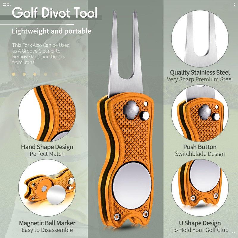 Skylety 4 Pieces Golf Divot Repair Tool with Magnetic Button