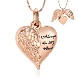 Cremation Jewelry Angel Wing Stainless Steel Heart Urn Necklaces for Ashes Memorial Keepsake Pendant for Women Men