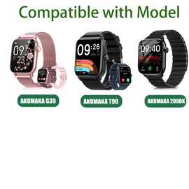 Compatible for AKUMAKA Smart Watch Bands, 22mm Slim Vintage Leather Strap Replacement Compatible with AKUMAKA G39, T90, 209DK Smart Watch (For 22mm size band, Black)