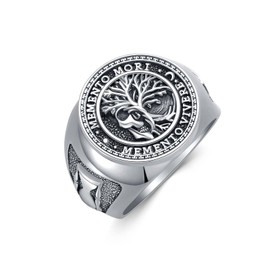 SIMONLY Memento Mori Ring for Men 925 Sterling Silver Tree of Life Ring Gothic Skull Memento Vivere Ring Amulet Jewelry Gifts Size 7 to 10, Sterling Silver, No Gemstone