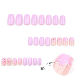 FIEONCIY Press on Nails Square Short Length Glossy Full Cover Acrylic Short Square Shaped False Nails with French Designs Artificial Fake Nails Glue Stick ons Fingernails for Women Girls(JP3773)