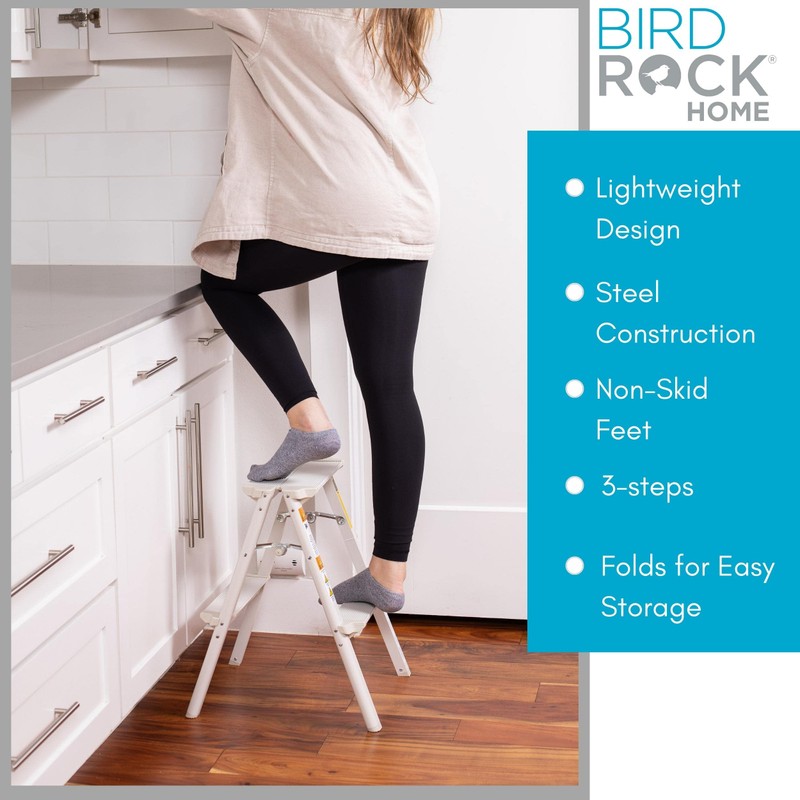 BIRDROCK HOME 2 Step Compact Steel Step Ladder - Sturdy